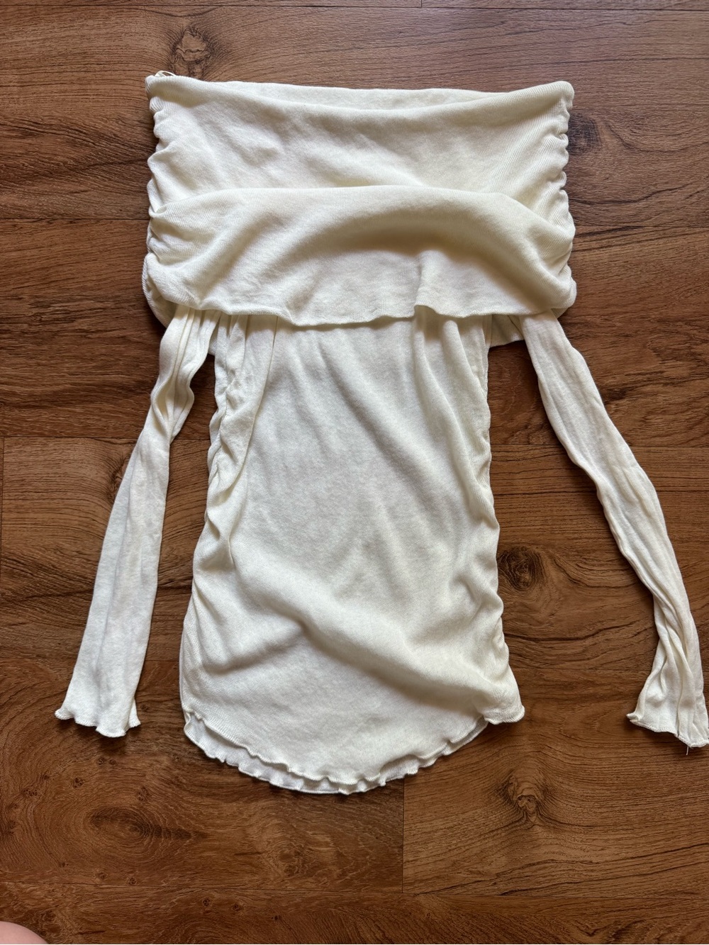 Zara Cream Fold-Over Neck Ribbed Top